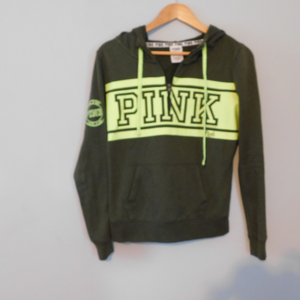 Pink Victorias Secret hooded sweatshirt XS green
